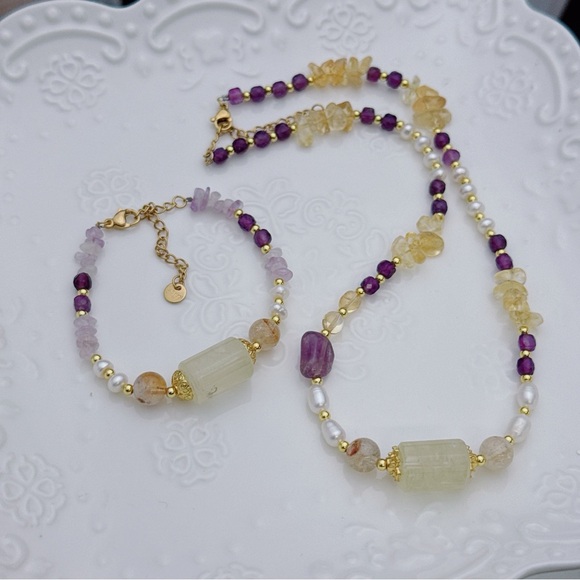 26X46 Handmade Freshwater Pearl Citrine Amethyst Necklace Bracelet Set - Picture 2 of 10